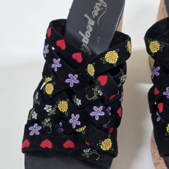 Free People Lisbon Clogs Womens 40 Chunky Cork Platform Suede Floral Embroidery - Picture 16 of 16